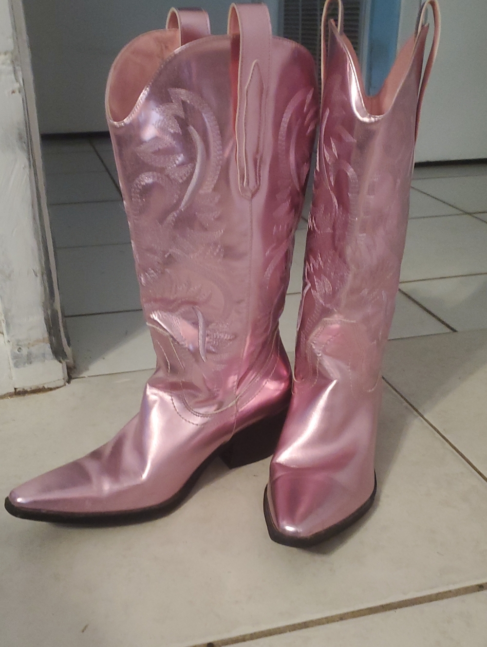 Pink Shiney Cowgirl Knee High Boots. Worn Gently.